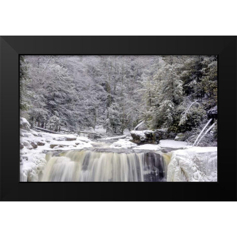 West Virginia Waterfall in winter landscape Black Modern Wood Framed Art Print by OBrien, Jay