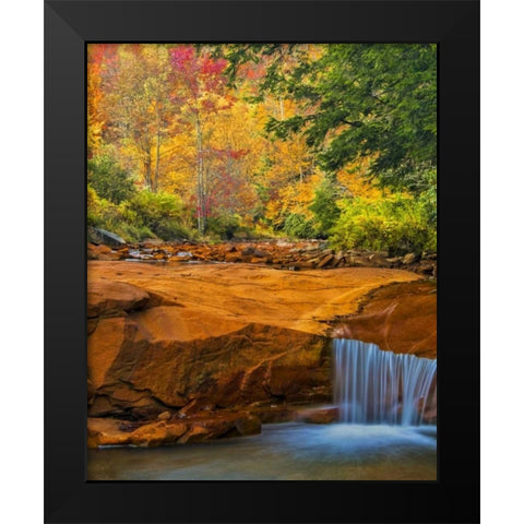 WV, Douglass Falls Waterfall over rock outcrop Black Modern Wood Framed Art Print by OBrien, Jay