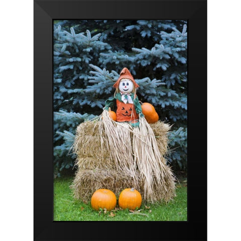 Wisconsin Autumn haystack and Halloween decor Black Modern Wood Framed Art Print by Flaherty, Dennis