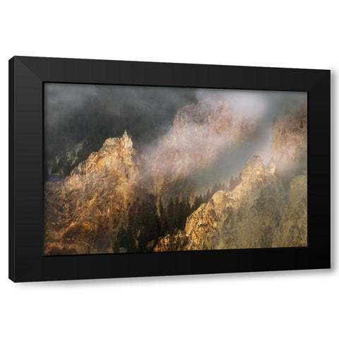 View from Artist Point at sunrise-Grand Canyon of Yellowstone-Yellowstone National Park-Wyoming Black Modern Wood Framed Art Print by Jones, Adam