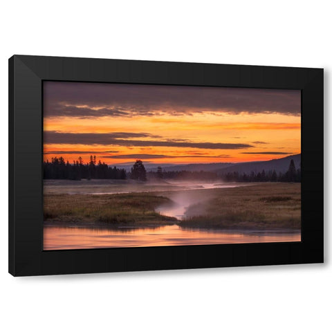 Madison River at sunrise-Yellowstone National Park-Wyoming Black Modern Wood Framed Art Print by Jones, Adam