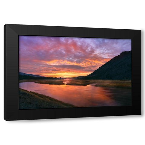 Madison River at sunrise-Yellowstone National Park-Wyoming Black Modern Wood Framed Art Print by Jones, Adam