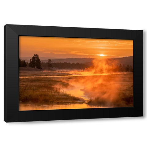 Madison River at sunrise-Yellowstone National Park-Wyoming Black Modern Wood Framed Art Print by Jones, Adam