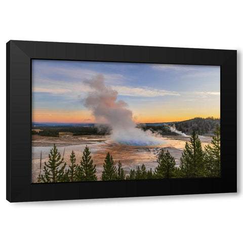Elevated sunrise view of Grand Prismatic spring and colorful bacterial mat-Yellowstone National Park Black Modern Wood Framed Art Print with Double Matting by Jones, Adam