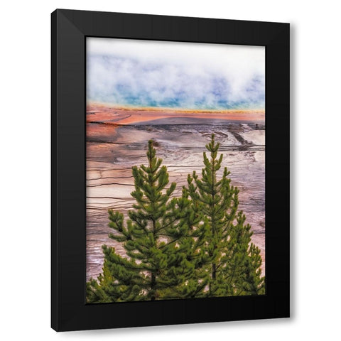 Elevated view of Grand Prismatic spring and colorful bacterial mat-Yellowstone National Park Black Modern Wood Framed Art Print with Double Matting by Jones, Adam