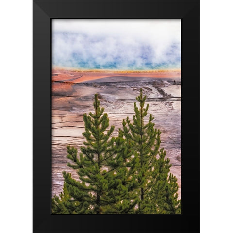 Elevated view of Grand Prismatic spring and colorful bacterial mat-Yellowstone National Park Black Modern Wood Framed Art Print by Jones, Adam