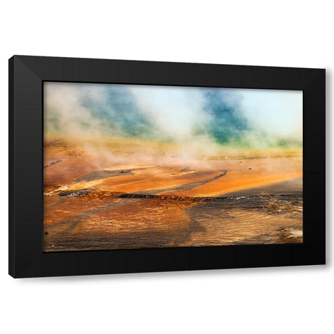 Elevated view of Grand Prismatic spring and colorful bacterial mat-Yellowstone National Park Black Modern Wood Framed Art Print with Double Matting by Jones, Adam