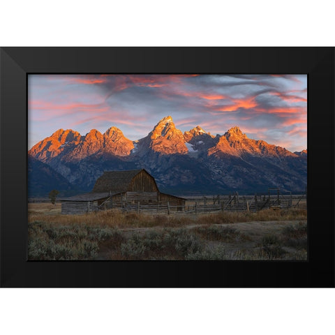 Historical Moulton barn at sunrise-Grand Teton National Park-Wyoming Black Modern Wood Framed Art Print by Jones, Adam