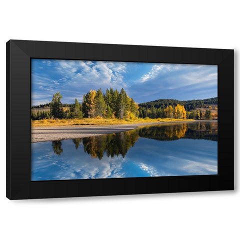 Tranquil autumn scene along Snake River-Grand Teton National Park-Wyoming Black Modern Wood Framed Art Print with Double Matting by Jones, Adam