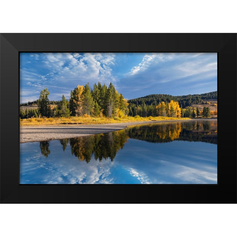 Tranquil autumn scene along Snake River-Grand Teton National Park-Wyoming Black Modern Wood Framed Art Print by Jones, Adam