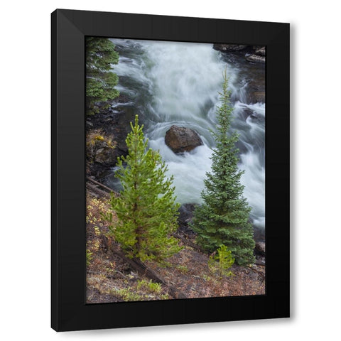 Flowing water in Firehole River-Yellowstone National Park-Wyoming Black Modern Wood Framed Art Print by Jones, Adam