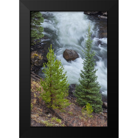 Flowing water in Firehole River-Yellowstone National Park-Wyoming Black Modern Wood Framed Art Print by Jones, Adam