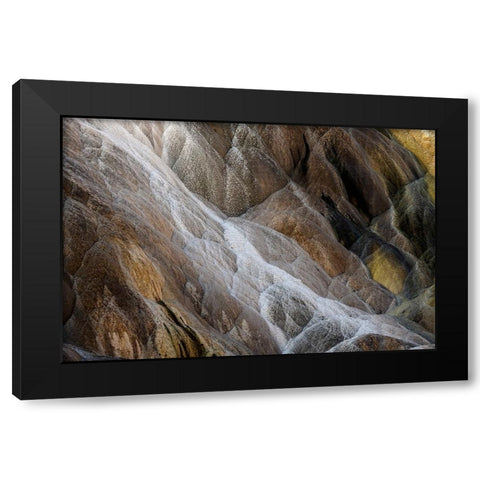 Colorful travertine slope with yellow and brown cyanobacteria-Mammoth Hot Springs Black Modern Wood Framed Art Print with Double Matting by Jones, Adam