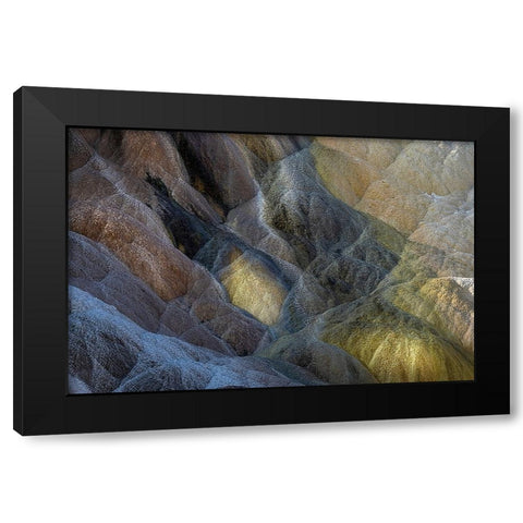 Colorful travertine slope with yellow and brown cyanobacteria-Mammoth Hot Springs Black Modern Wood Framed Art Print with Double Matting by Jones, Adam