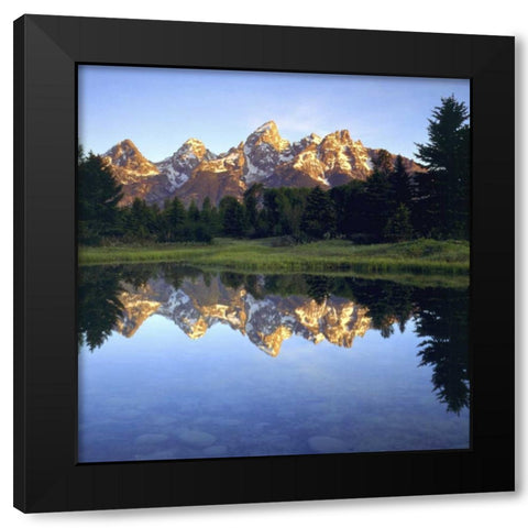 WY, Grand Tetons reflect in the Snake River Black Modern Wood Framed Art Print by Talbot Frank, Christopher