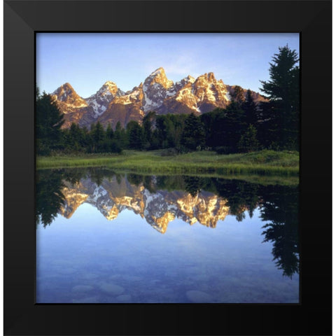 WY, Grand Tetons reflect in the Snake River Black Modern Wood Framed Art Print by Talbot Frank, Christopher