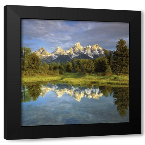 WY, Grand Tetons reflecting in the Snake River Black Modern Wood Framed Art Print by Talbot Frank, Christopher
