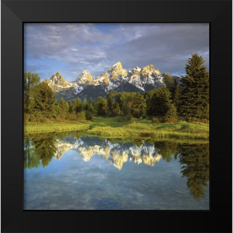 WY, Grand Tetons reflecting in the Snake River Black Modern Wood Framed Art Print by Talbot Frank, Christopher