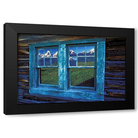 WY, Grand Tetons reflecting in windows at sunrise Black Modern Wood Framed Art Print with Double Matting by Kirkland, Dennis