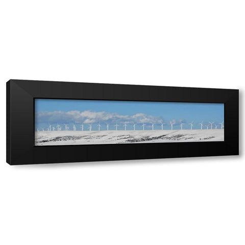 WY, Foote Creek Rim Row of wind turbines in snow Black Modern Wood Framed Art Print with Double Matting by Terrill, Steve
