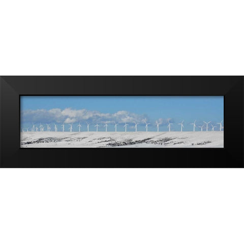 WY, Foote Creek Rim Row of wind turbines in snow Black Modern Wood Framed Art Print by Terrill, Steve