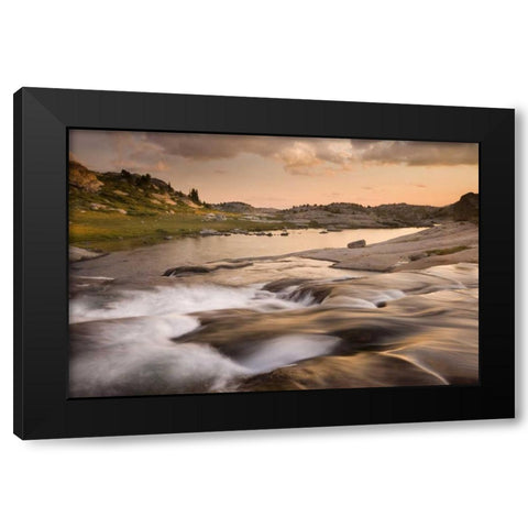 WY, Bridger NF Sunset on rapids and stream Black Modern Wood Framed Art Print by Paulson, Don