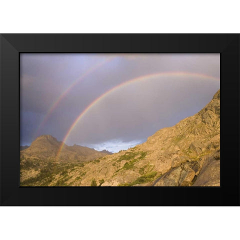 WY, Bridger Wilderness Double rainbow over peak Black Modern Wood Framed Art Print by Paulson, Don