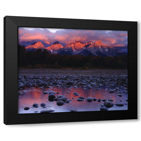 WY, Grand Tetons and the Snake River at sunrise Black Modern Wood Framed Art Print with Double Matting by Talbot Frank, Christopher