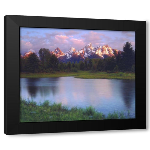 WY, Grand Tetons and the Snake River at sunrise Black Modern Wood Framed Art Print with Double Matting by Talbot Frank, Christopher