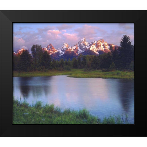 WY, Grand Tetons and the Snake River at sunrise Black Modern Wood Framed Art Print by Talbot Frank, Christopher