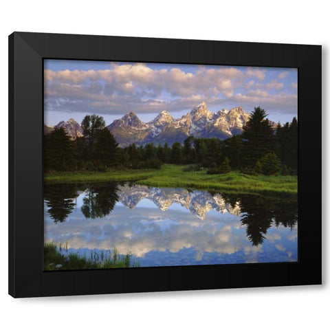 Wyoming Grand Tetons reflect in the Snake River Black Modern Wood Framed Art Print by Talbot Frank, Christopher