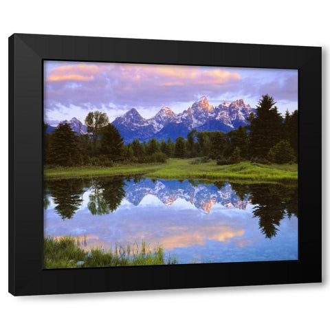Wyoming Grand Tetons reflect in the Snake River Black Modern Wood Framed Art Print with Double Matting by Talbot Frank, Christopher