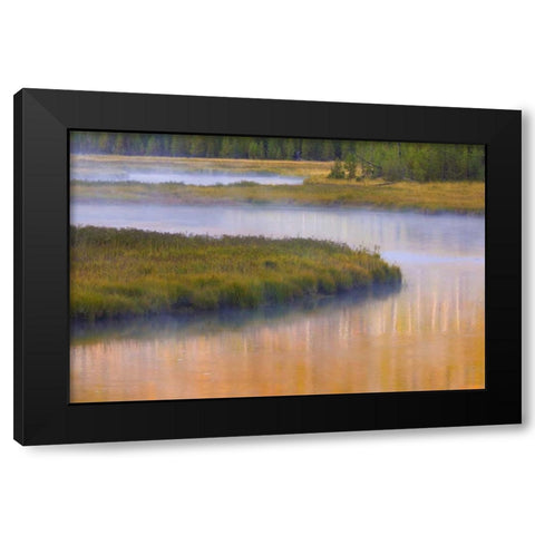 Wyoming, Yellowstone Morning at Madison River Black Modern Wood Framed Art Print with Double Matting by Paulson, Don