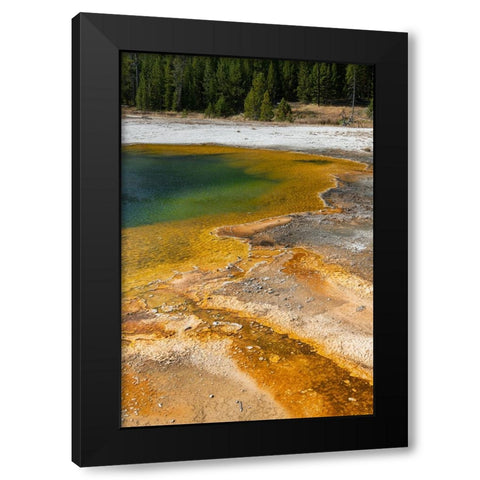 USA-Wyoming-Yellowstone National Park-Black Sand Basin-Emerald Pool-Green pool with yellow thermopi Black Modern Wood Framed Art Print by Hopkins, Cindy Miller