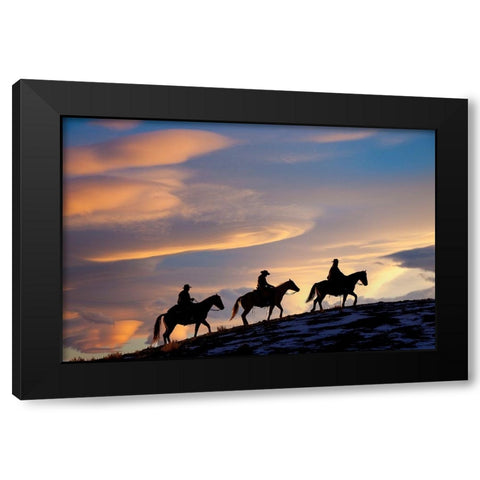 USA- Shell- Wyoming. Hideout Ranch cowboys and cowgirls Black Modern Wood Framed Art Print by Gulin, Darrell