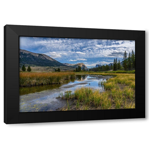 USA-Wyoming-White Rock Mountain and Squaretop Peak above Green River wetland Black Modern Wood Framed Art Print by Garber, Howie
