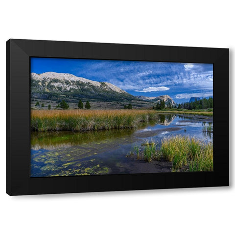 USA-Wyoming-White Rock Mountain and Squaretop Peak above Green River wetland Black Modern Wood Framed Art Print by Garber, Howie