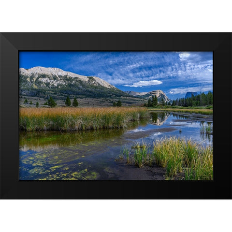 USA-Wyoming-White Rock Mountain and Squaretop Peak above Green River wetland Black Modern Wood Framed Art Print by Garber, Howie