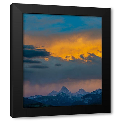 USA-Wyoming-Dramatic sky at sunset over Grand Teton-west side of Teton Mountains Black Modern Wood Framed Art Print with Double Matting by Garber, Howie