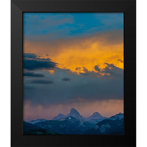 USA-Wyoming-Dramatic sky at sunset over Grand Teton-west side of Teton Mountains Black Modern Wood Framed Art Print by Garber, Howie