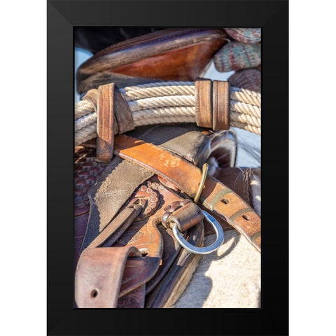 USA- Wyoming. Hideout Horse Ranch- saddle detail.  Black Modern Wood Framed Art Print by Looney, Hollice