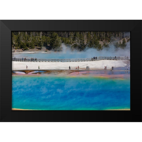 Yellowstone National Park-USA-Wyoming Grand Prismatic Spring with tourist Black Modern Wood Framed Art Print by Sienda, Jolly