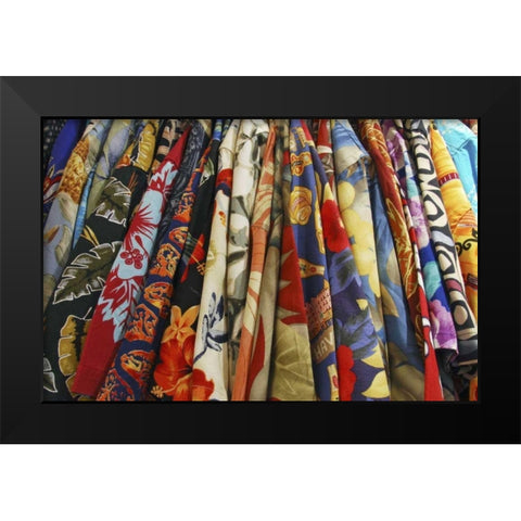 USA, Closet full of aloha shirts on hangers Black Modern Wood Framed Art Print by Terrill, Steve