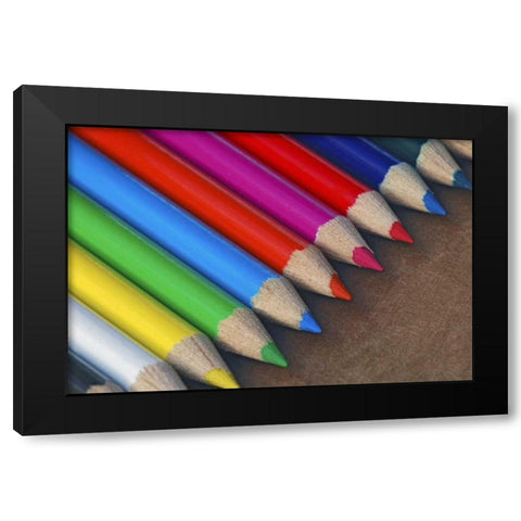 USA, Row of multicolored pencils on paper Black Modern Wood Framed Art Print with Double Matting by Terrill, Steve