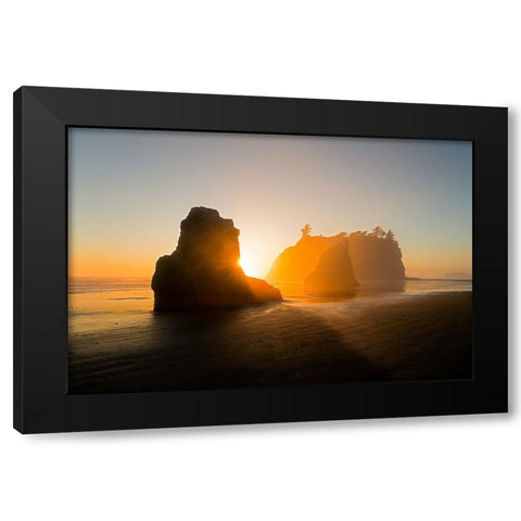 The Golden Beach Black Modern Wood Framed Art Print with Double Matting by Fan, John