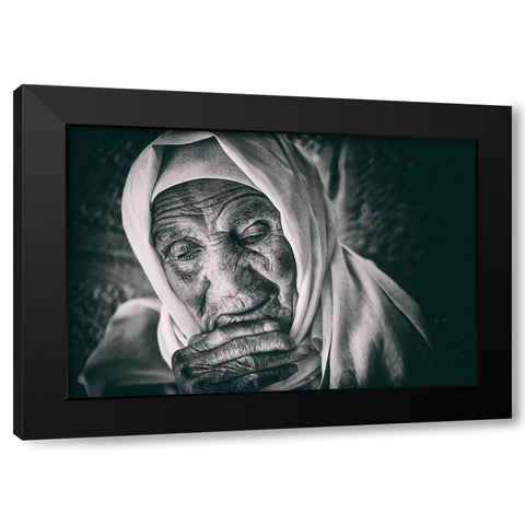 Worried Black Modern Wood Framed Art Print by Al Adwan, Rami