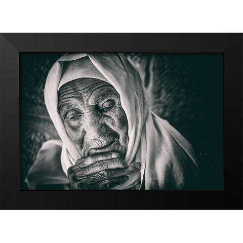 Worried Black Modern Wood Framed Art Print by Al Adwan, Rami