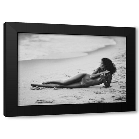 Katrin And The Sea Black Modern Wood Framed Art Print with Double Matting by Rise, Zachar