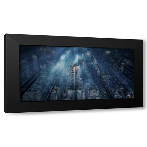 Nyc Blue Impact Black Modern Wood Framed Art Print by Londal, Leif