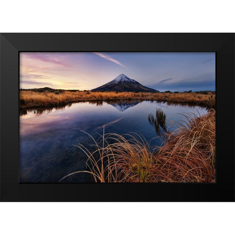 Mount Taranaki: Morning Breeze Black Modern Wood Framed Art Print by Zhang, Yan